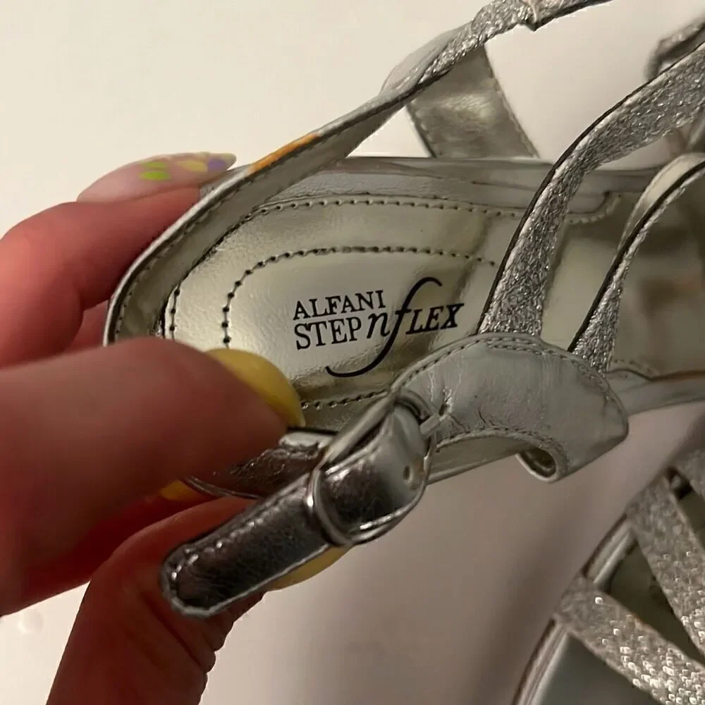 Alfani Alisa Silver Sparkly Strappy Heel Sandals Size 7.5M